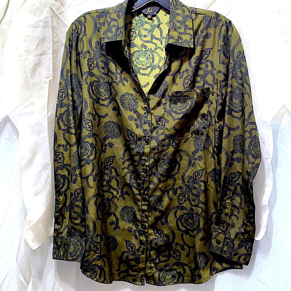 Jack Polyester Olive/Black Button-Down Bls. Sz S - image 1